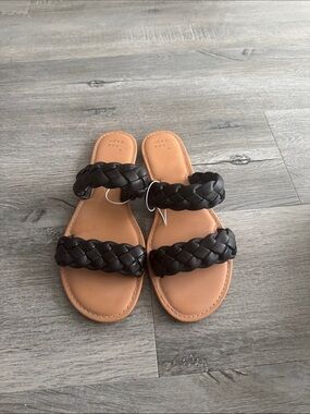 a new day Black Braided Double-Strap Slide Sandals 9W